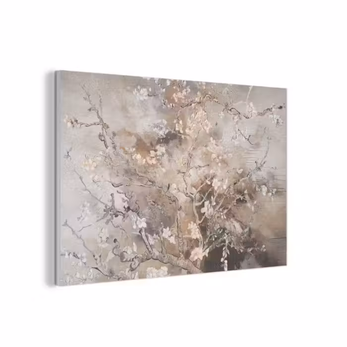 Akoestisch schilderij - Amandelbloesem - Kunst - Van Gogh - Beige - Abstract