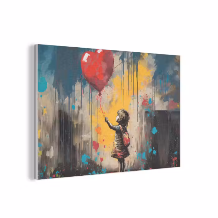 Akoestisch schilderij - Meisje - Ballon - Hart - Graffiti