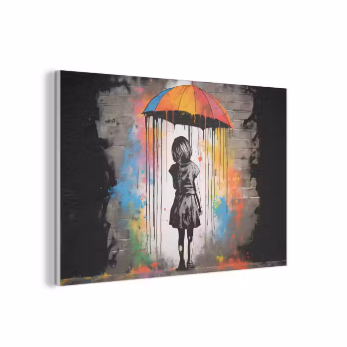 Akoestisch schilderij - Meisje - Kunst - Paraplu - Graffiti - Kleuren - Muur