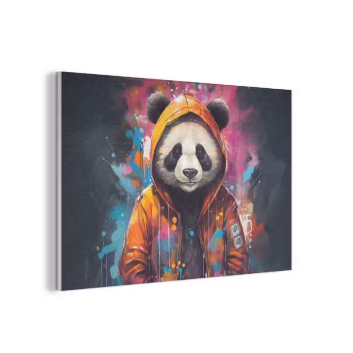 Akoestisch schilderij - Panda - Jas - Graffiti - Oranje