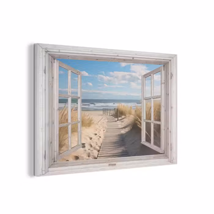 Akoestisch schilderij - Raam - Zee - Kust - Natuur - Doorkijk - Strand - Waddenzee