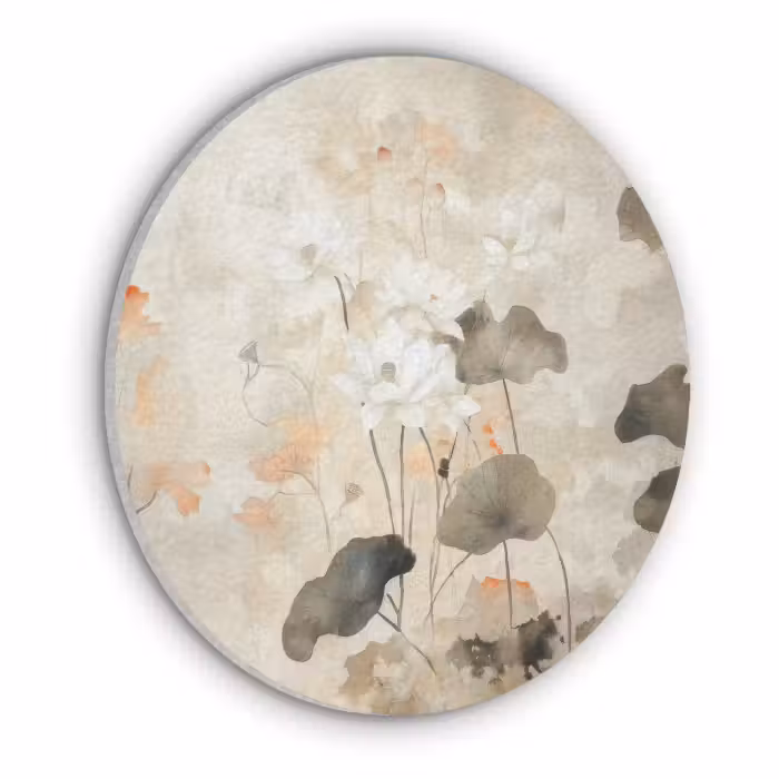 Akoestisch schilderij rond - Bloemen - Japandi - Wabi sabi