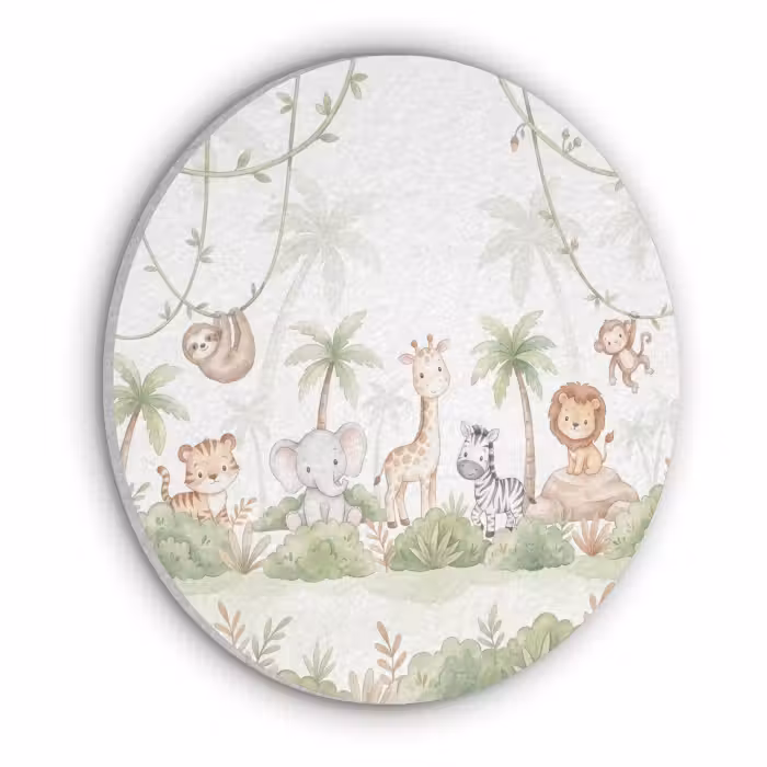 Akoestisch schilderij rond - Dieren - Jungle - Pastel