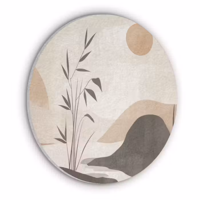 Akoestisch schilderij rond - Japandi - Landschap - Beige
