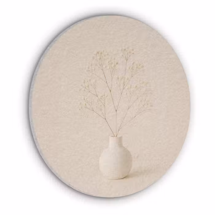 Akoestisch schilderij rond - Vaas - Takken - Bloemetjes - Wit