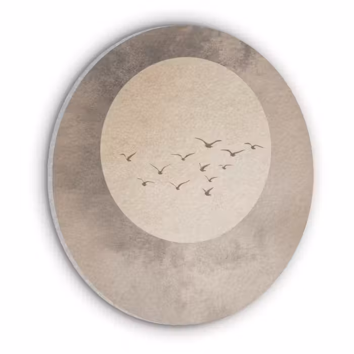 Akoestisch schilderij rond - Vogel - Beige - Japandi