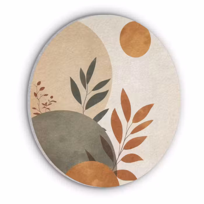 Akoestisch schilderij rond - Vormen - Rond - Bladeren - Beige
