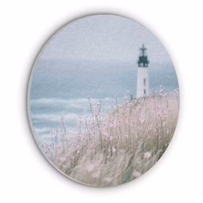 Akoestisch schilderij rond - Vuurtoren - Klif - Zee - Bloemen