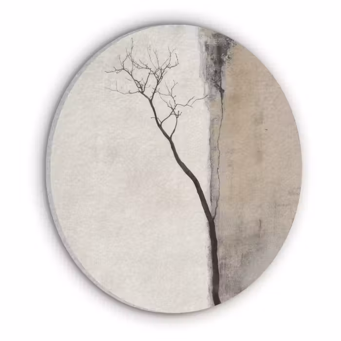 Akoestisch schilderij rond - Wabi sabi - Plant - Beige