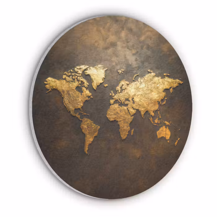 Akoestisch schilderij rond - Wereldkaart - Goud - Roest