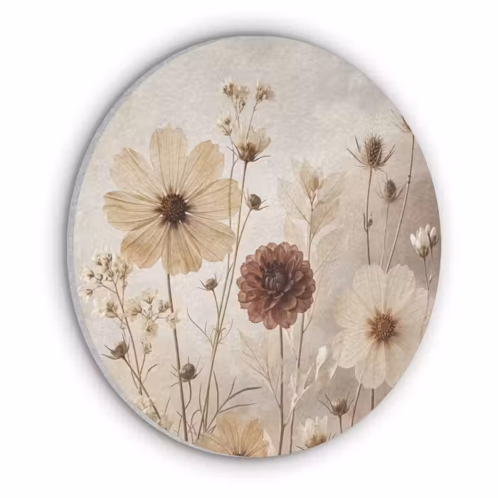 Akoestisch schilderij rond - Wilde bloemen - Botanisch - Vintage - Natuur - Rustiek
