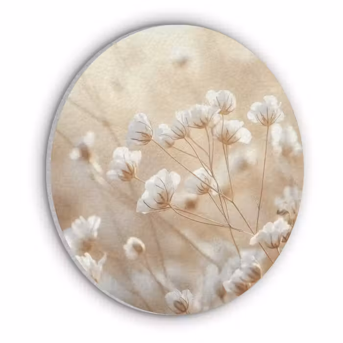Akoestisch schilderij rond - Wilde - Bloemen - Wit