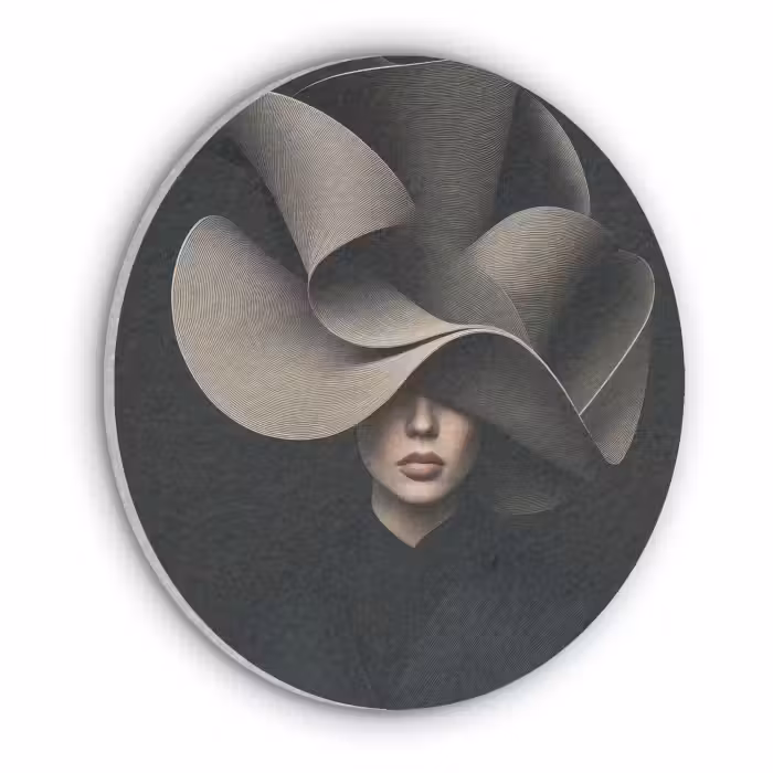 Akoestisch schilderij rond - Zwarte - Hoed - Vrouw