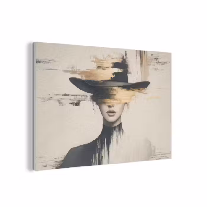 Akoestisch schilderij - Vrouw - Hoed - Verf