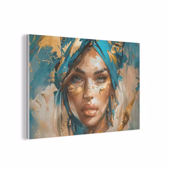 Akoestisch schilderij - Vrouw - Portret - Goud - Luxe - Blauw