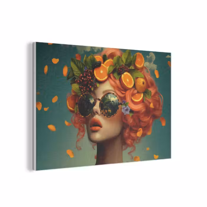Akoestisch schilderij - Vrouw - Sinaasappel - Bessen - Oranje