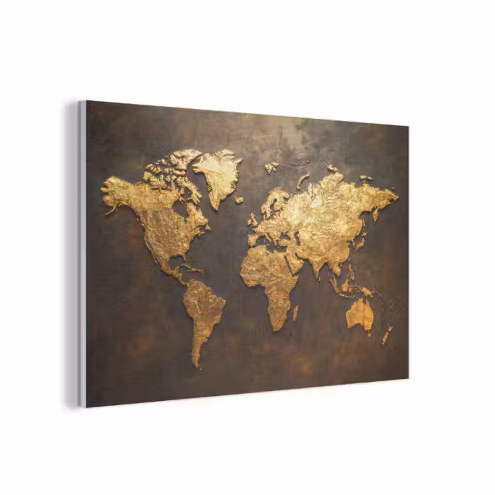 Akoestisch schilderij - Wereldkaart - Goud - Roest
