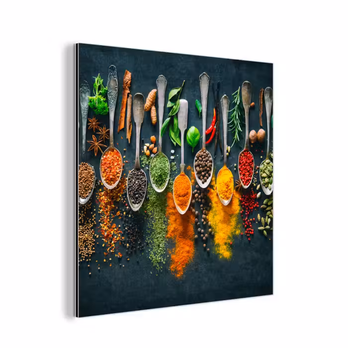Aluminium schilderij - Kruiden - Specerijen - Lepels