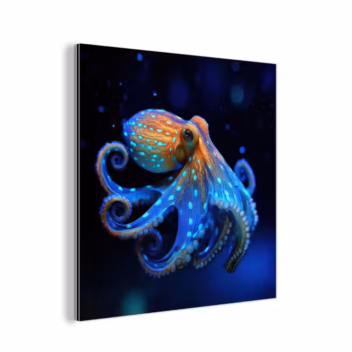 Aluminium schilderij - Octopus - Stippen - Blauw - Zee