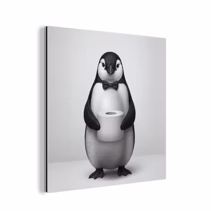 Aluminium schilderij - Pinguïn - WC rol - Wit