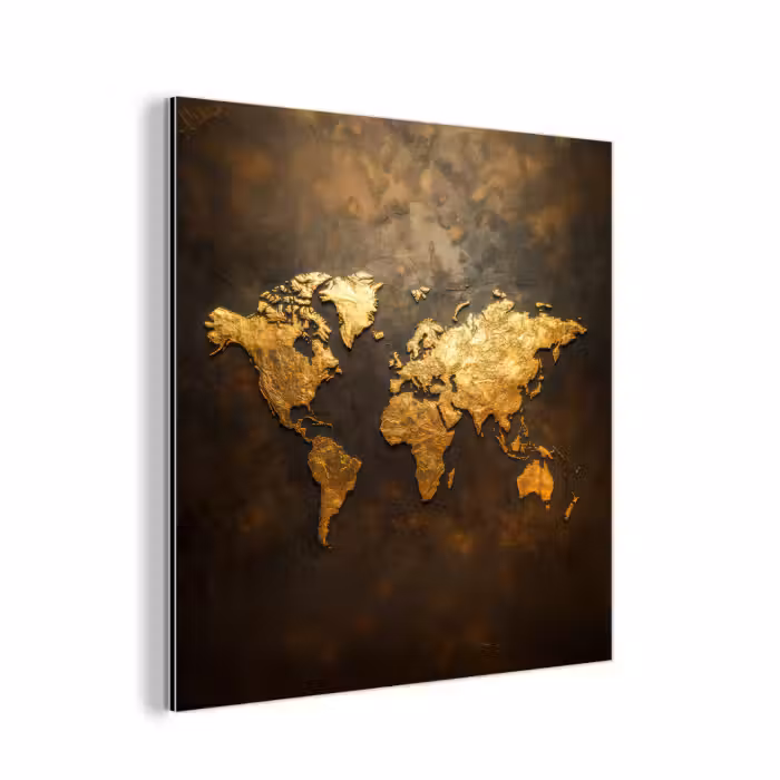 Aluminium schilderij - Wereldkaart - Goud - Roest