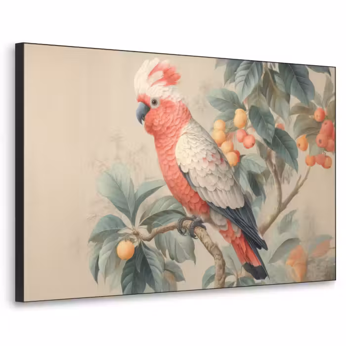 Art Frame - Roze kuifkaketoe - Tak met vruchten - Bladeren