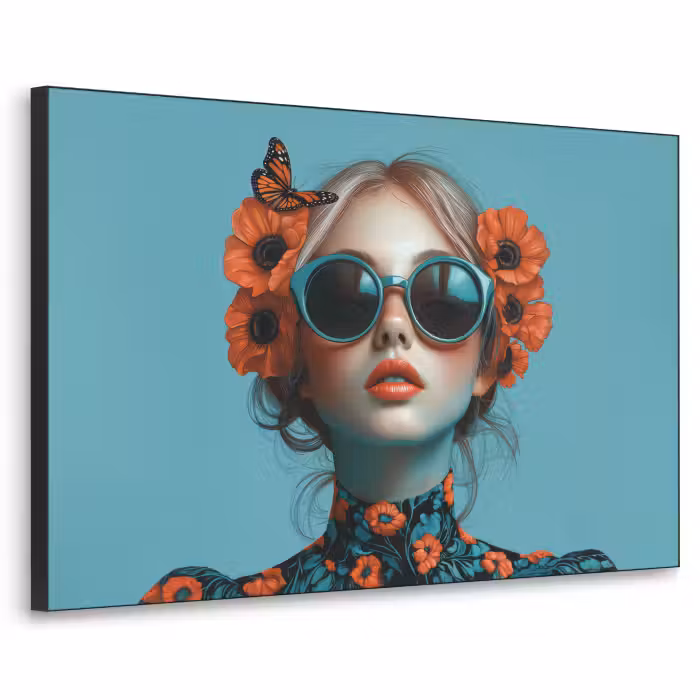 Art Frame - Vrouw - Blauw - Vlinder - Bloemen - Aesthetic