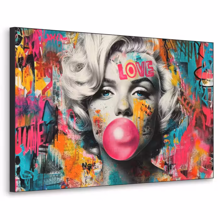 Art Frame - Vrouw - Kauwgom - Graffiti - Neonkleuren