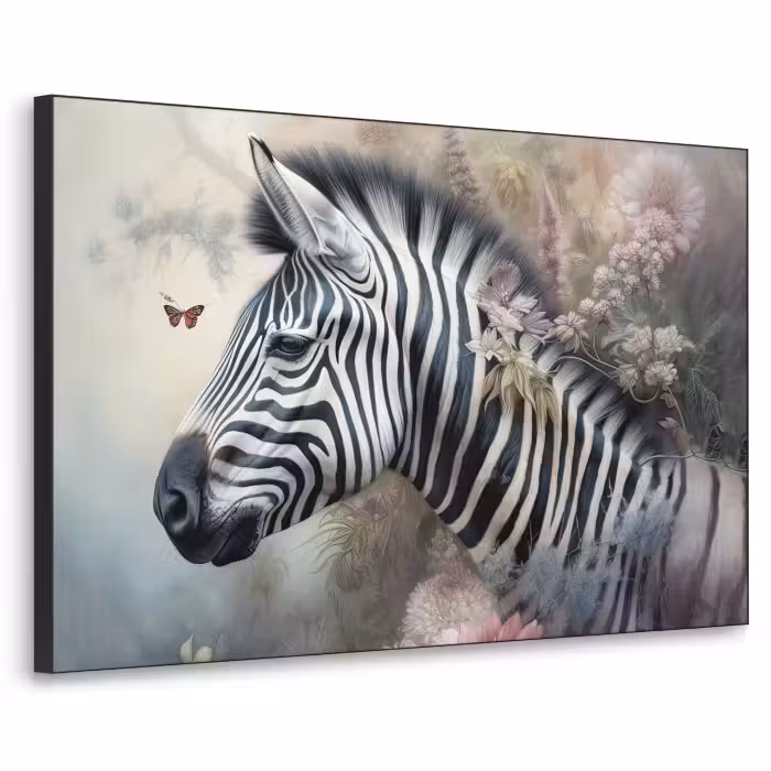 Art Frame - Zebra - Wilde dieren - Vlinder - Bloemen