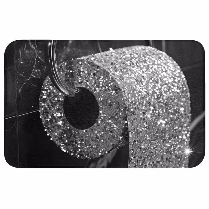 Badmat - WC - Toilet papier - Zwart wit - Glitters