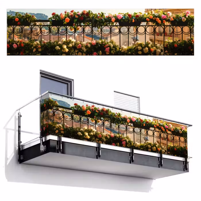 Balkonscherm - Bloemen - Hek - Stadszicht - Zomer