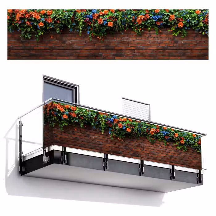 Balkonscherm - Bloemen - Muur - Groen - Oranje