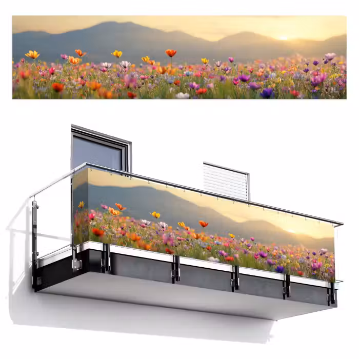 Balkonscherm - Bloemenveld - Bergen - Zonlicht - Bloemen