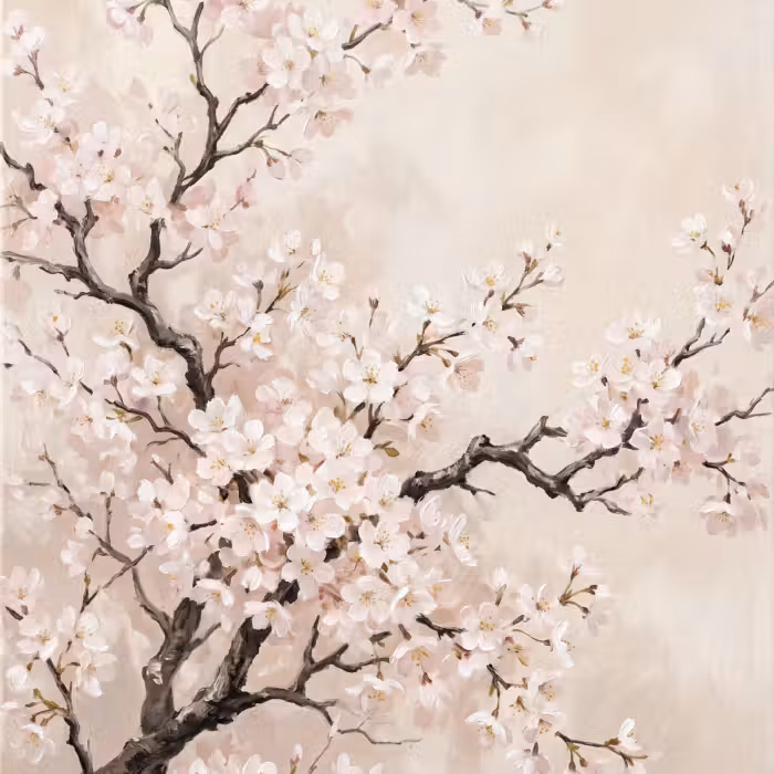 Behang - Bloesem - Illustratie - Taupe