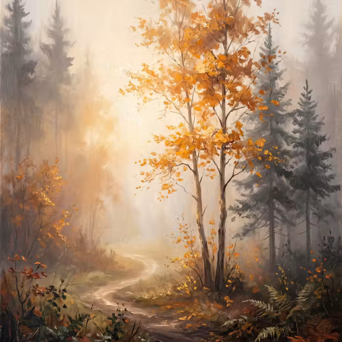 Behang - Bospad - Herfstbladeren - Natuur - Schilderachtig - Oranje