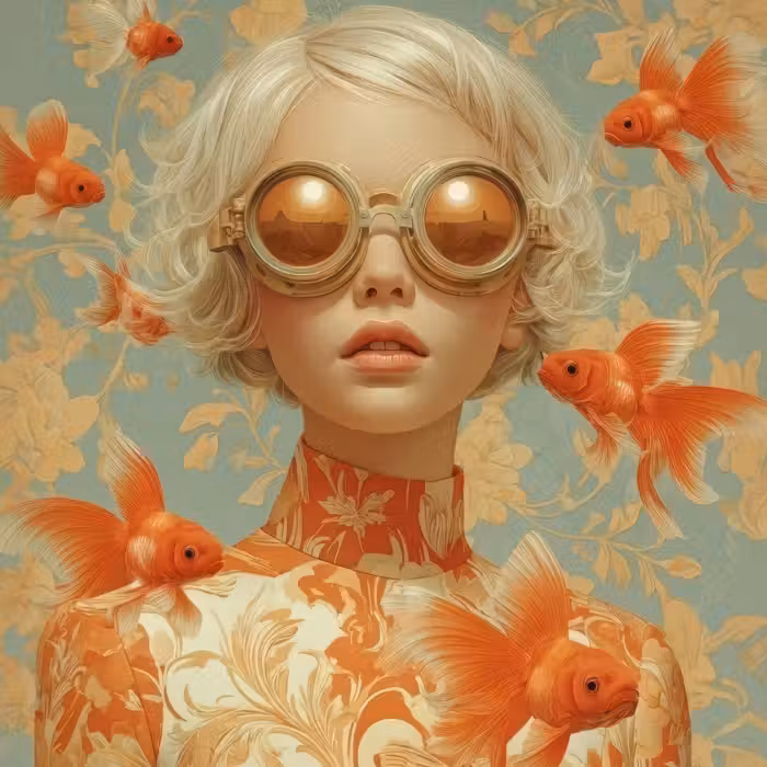 Behang - Goudvissen - Oranje - Vrouw - Blond