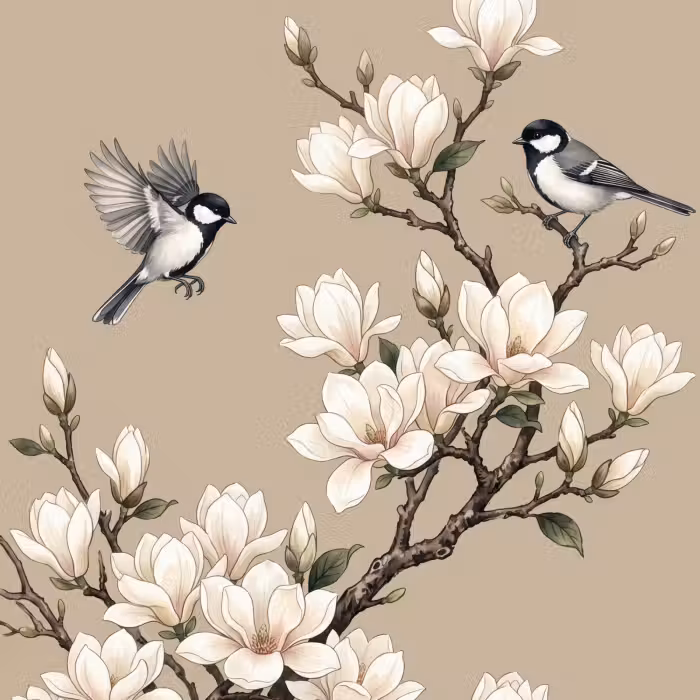 Behang - Oosters - Vogels - Beige