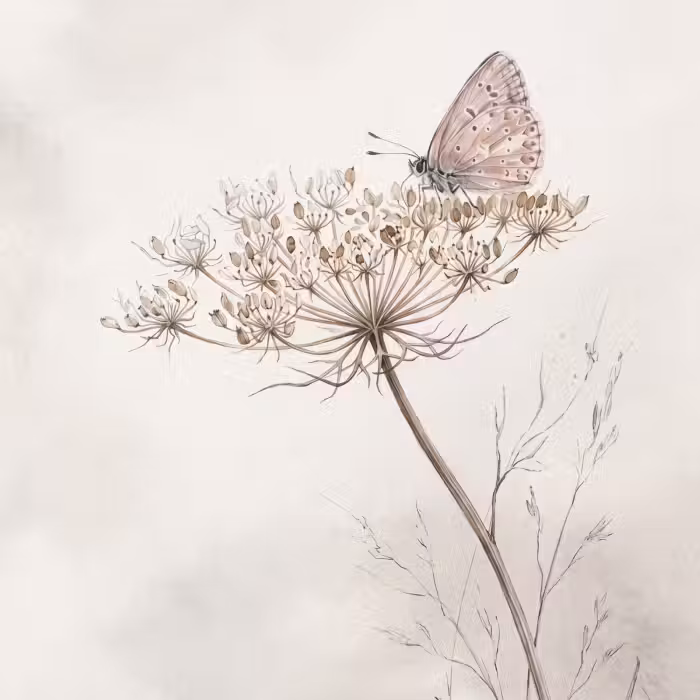 Behang - Vlinder - Bloem -Natuur - Beige