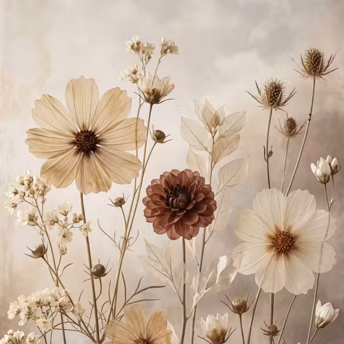 Behang - Wilde bloemen - Botanisch - Vintage - Natuur - Rustiek
