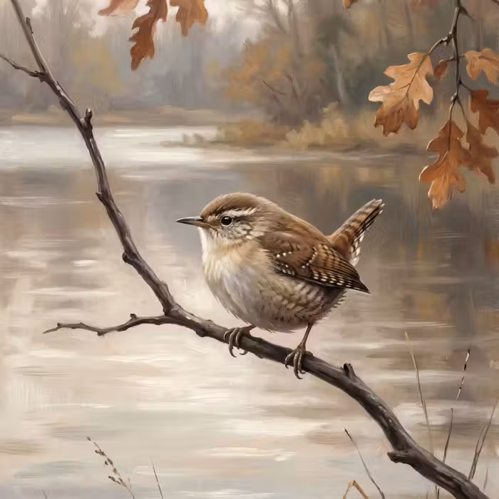 Behang - Winterkoninkje - Tak - Rivier - Natuur - Sfeervol