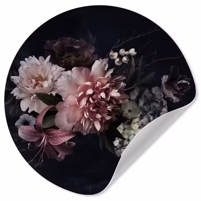 Behangcirkel - Bloemen - Vintage - Pastel - Roze - Wit