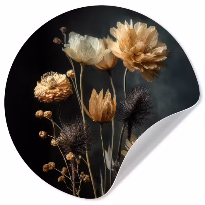 Behangcirkel - Boeket - Bloemen - Licht - Zwart