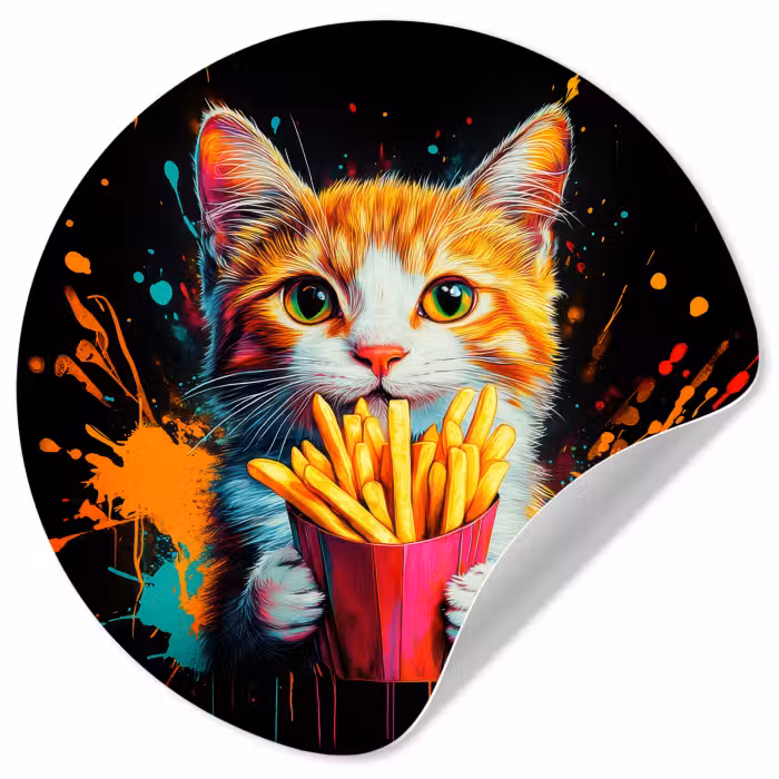 Behangcirkel - Kat - Eten - Patat - Graffiti - Abstract