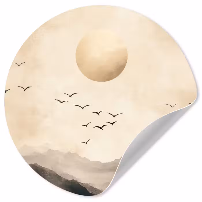 Behangcirkel - Landschap - Japandi - vogel