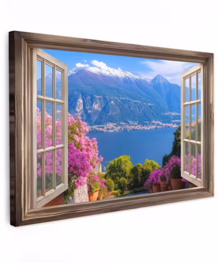 Buiten canvas - Doorkijk - Berg - Landschap - Uitzicht - Meer
