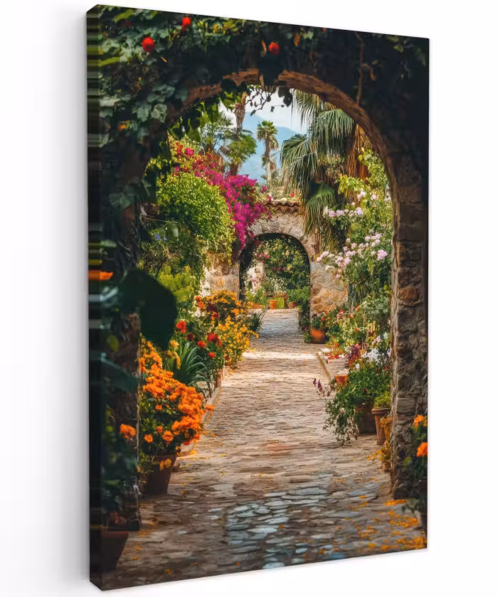Buiten canvas - Doorkijk - Bloemen - Poort - Stenen