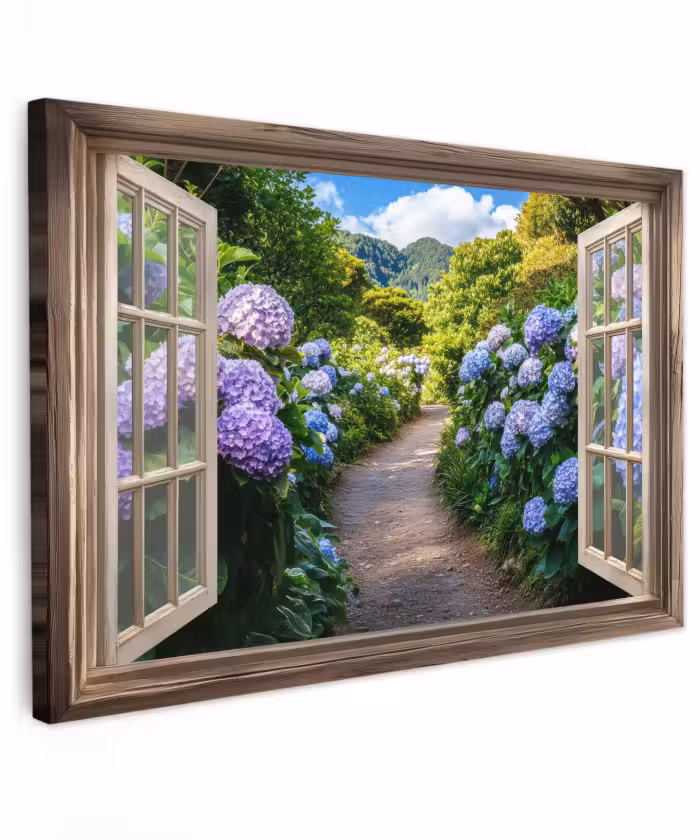 Buiten canvas - Doorkijk - Hortensia - Pad - Natuur
