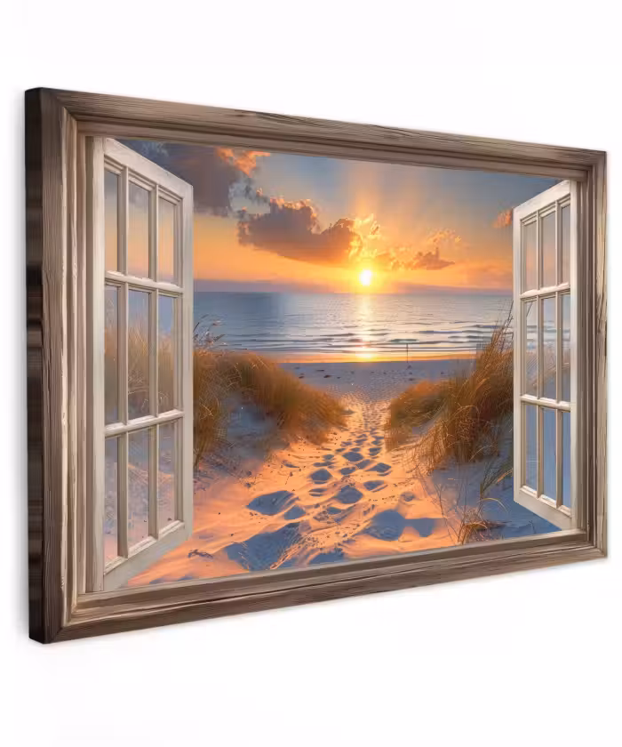 Buiten canvas - Doorkijk - Strand - Duinen - Zonsondergang
