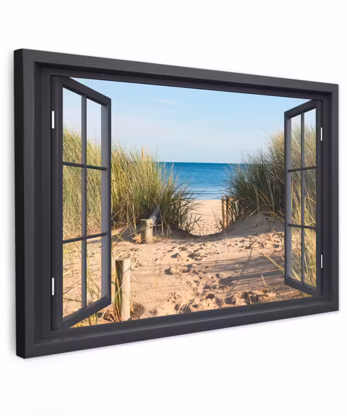Buiten canvas - Doorkijk - Strand - Zee - Zand - Water - Helmgras - Duinen