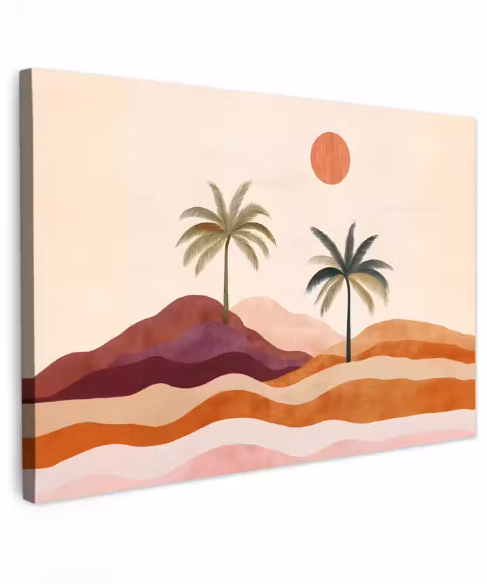Buiten canvas - Palmbomen - Abstract - Zon - Heuvels